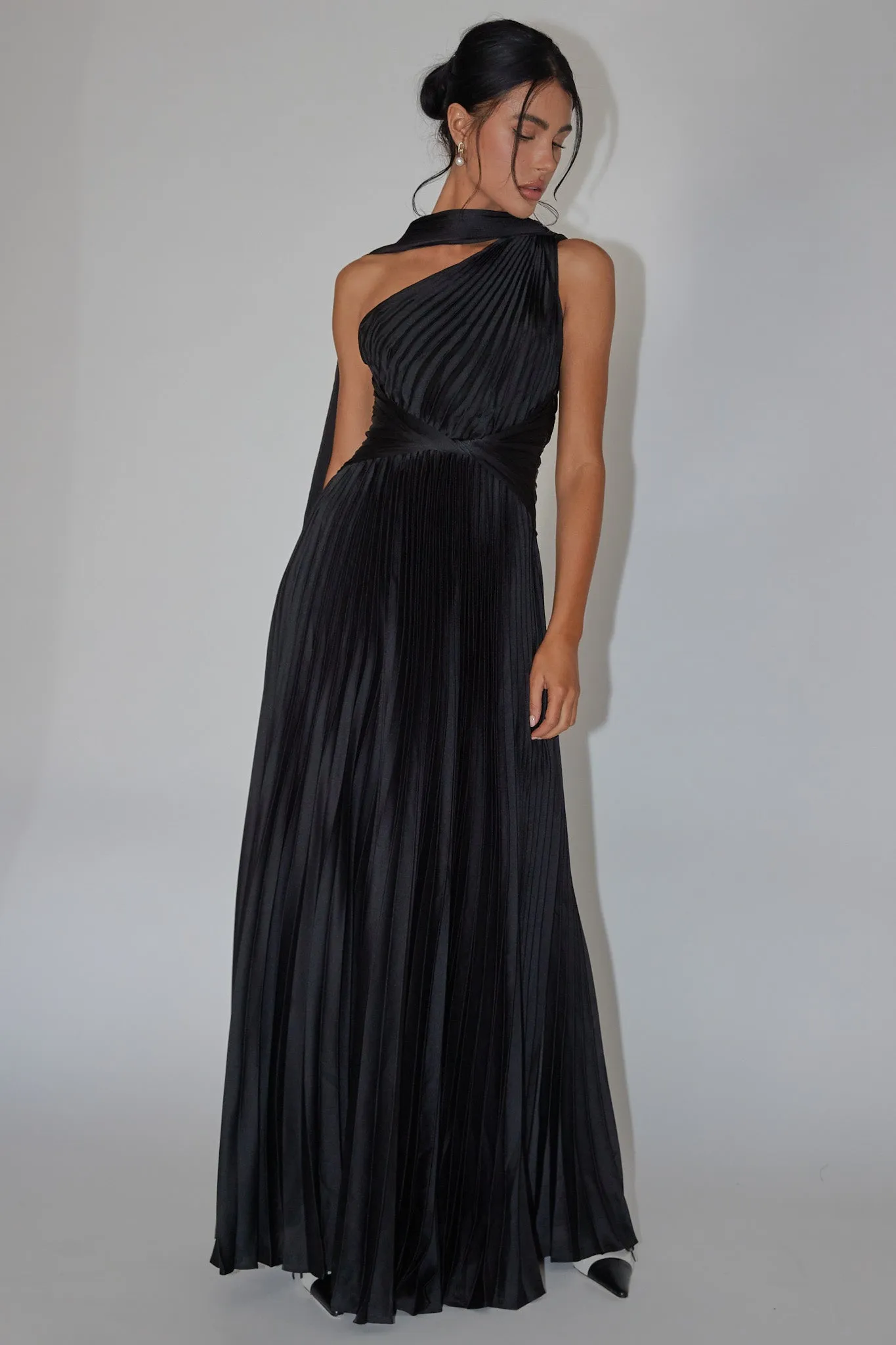 Laxmi Accordion Pleat Maxi Dress Black