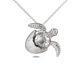 Life@Sea Genuine Sterling Silver Hatchling Sea Turtle Pendant Necklace with Synthetic Opal Accents