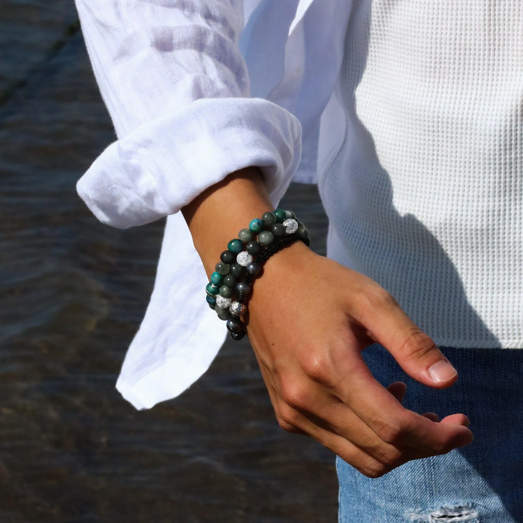 [Limited] The Compass | Men Knot Bracelets with Hematite Obsidian Green Rutilated Quartz Stone