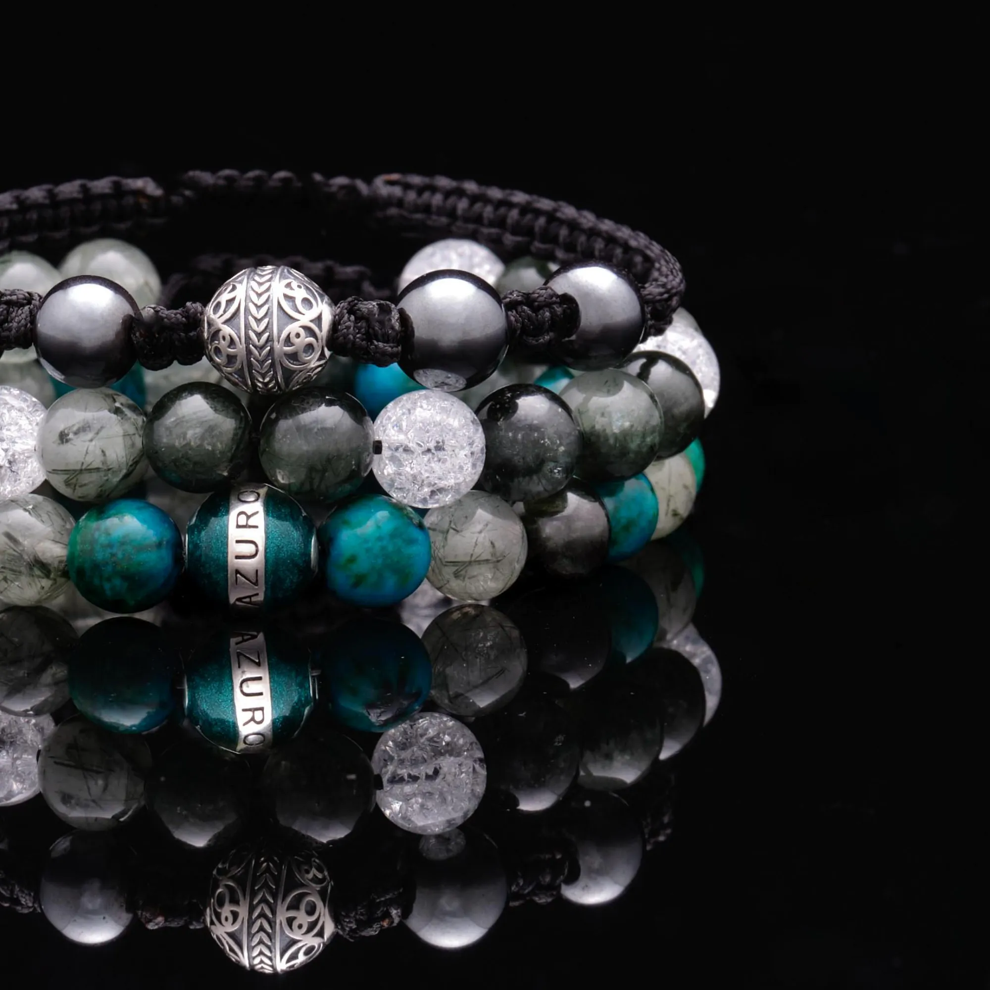 [Limited] The Compass | Men Knot Bracelets with Hematite Obsidian Green Rutilated Quartz Stone