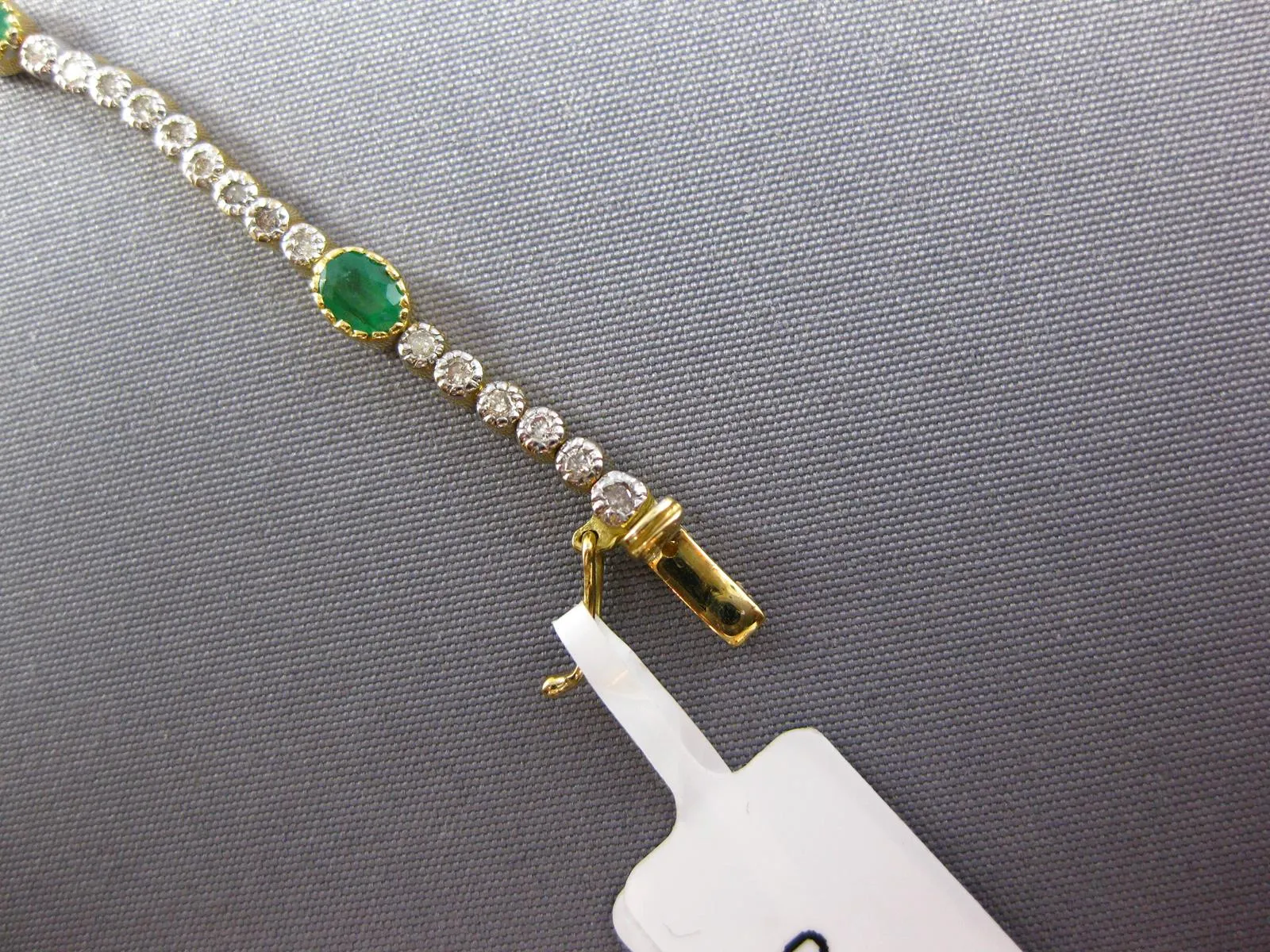 LONG 1.97CT DIAMOND & AAA EMERALD 18KT 2 TONE GOLD OVAL & ROUND TENNIS BRACELET