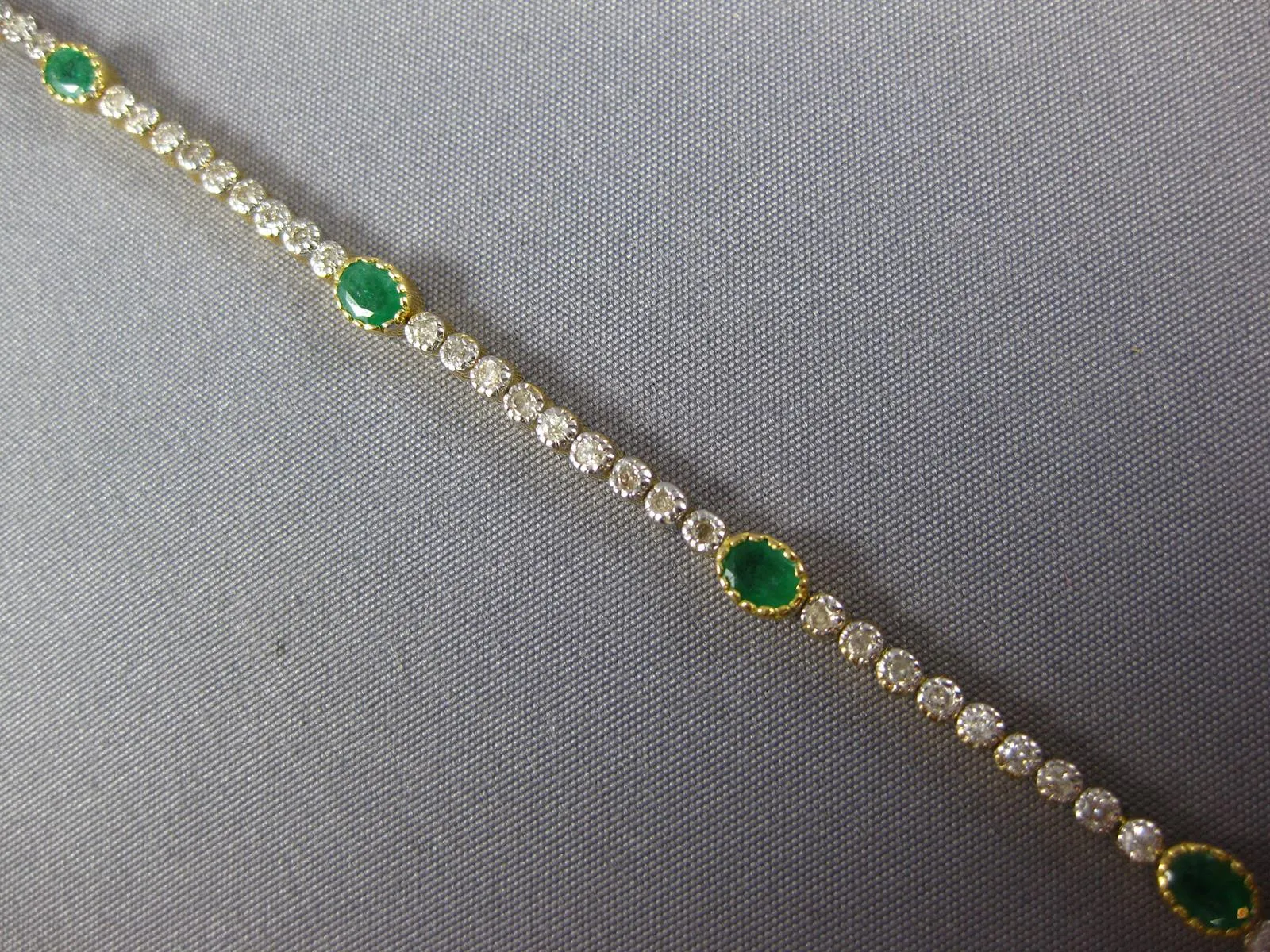 LONG 1.97CT DIAMOND & AAA EMERALD 18KT 2 TONE GOLD OVAL & ROUND TENNIS BRACELET