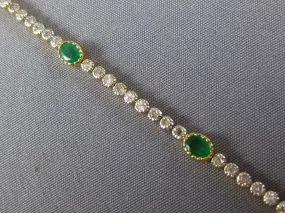 LONG 1.97CT DIAMOND & AAA EMERALD 18KT 2 TONE GOLD OVAL & ROUND TENNIS BRACELET