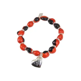 Love &  Friendship Charm Stretchy Bracelet w/Meaningful Good Luck, Prosperity, Love Huayruro Seeds