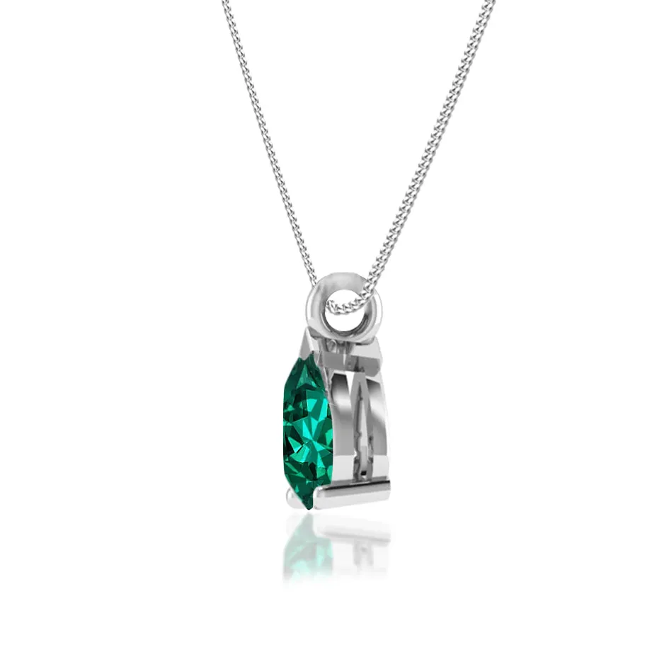 LUCINDA - Pear Emerald 3 Claw Pendant 18k White Gold