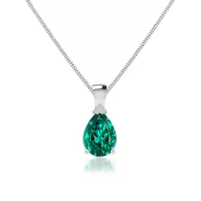 LUCINDA - Pear Emerald 3 Claw Pendant 18k White Gold