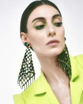 Luna Plaided Chandelier Earrings In Green Ombre