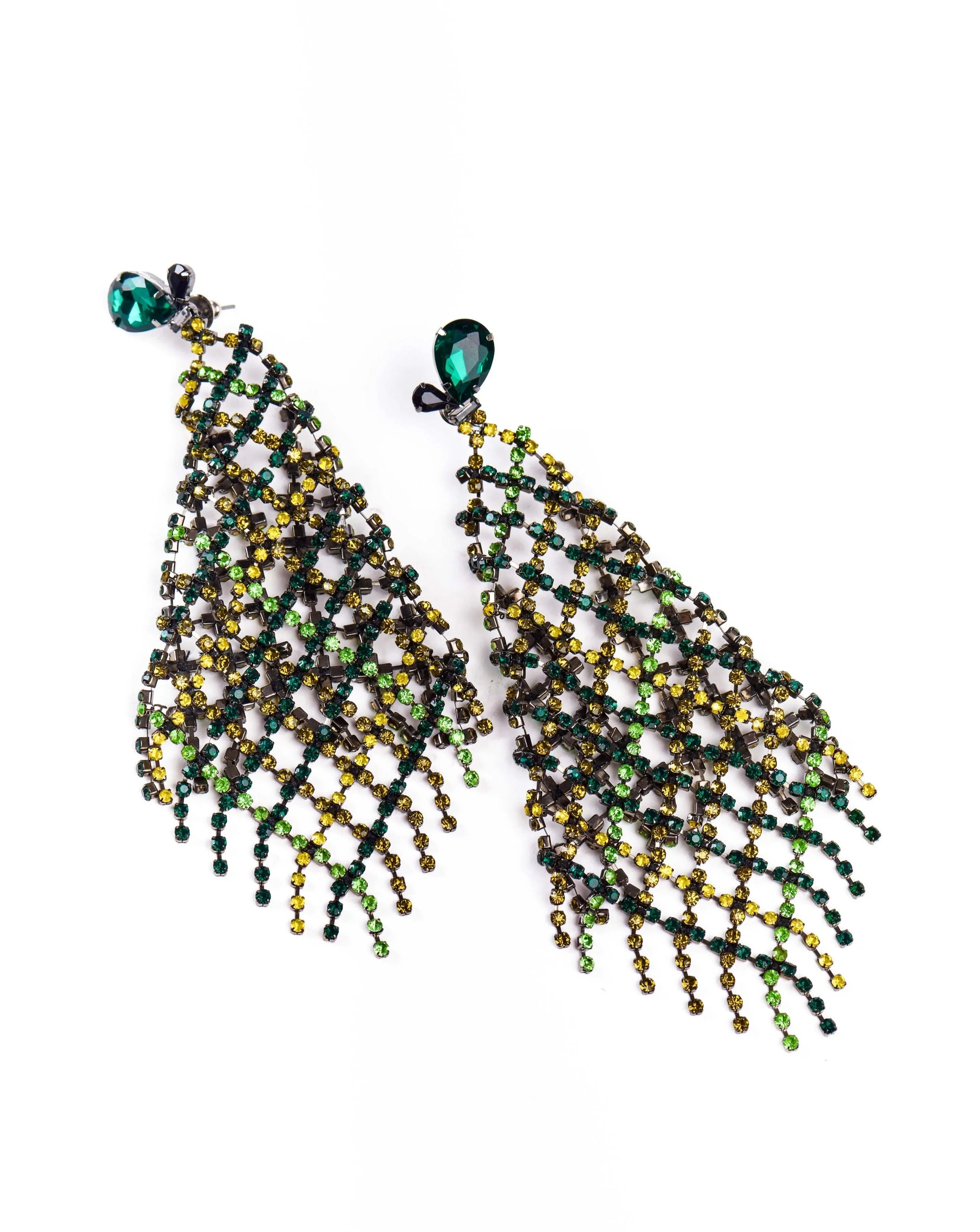 Luna Plaided Chandelier Earrings In Green Ombre