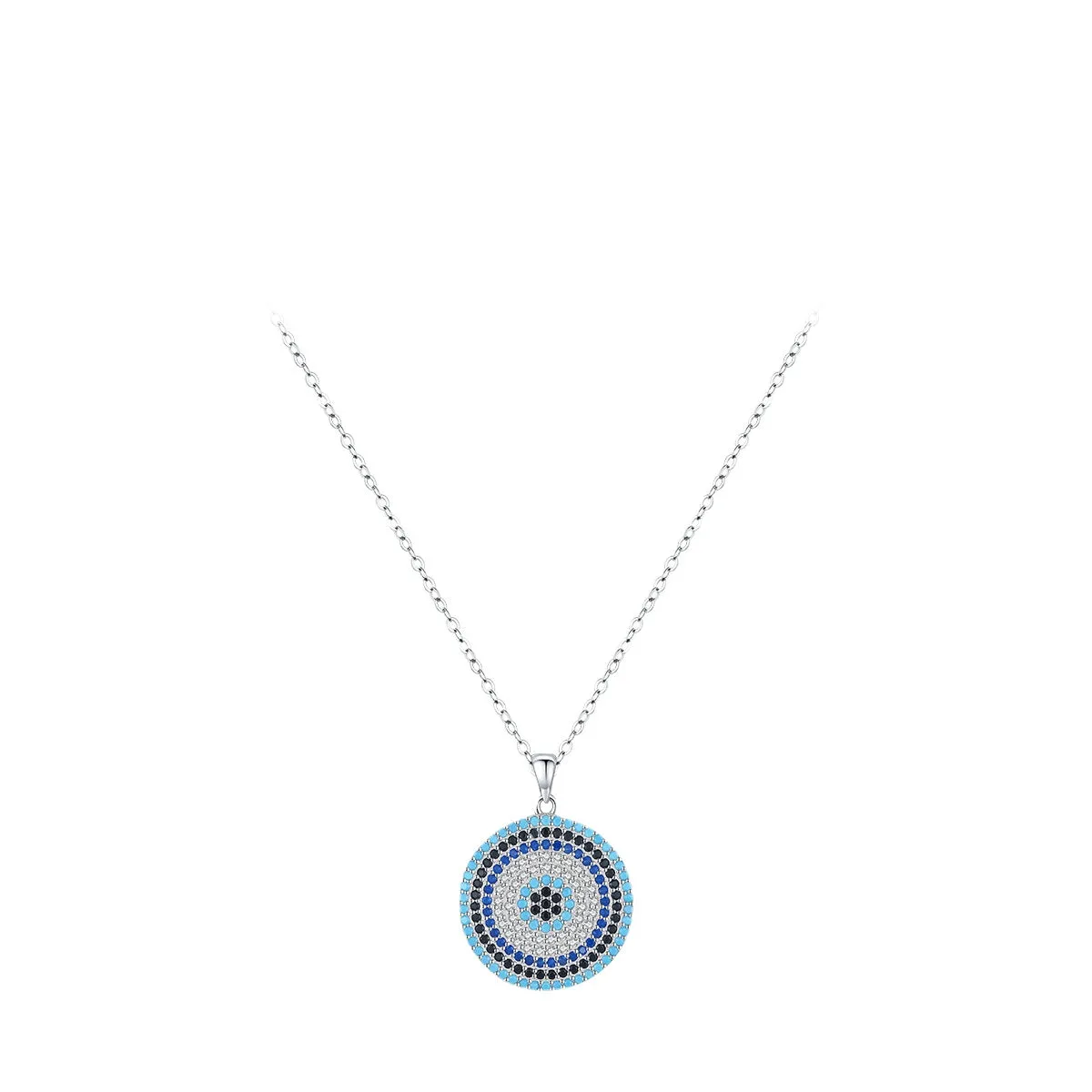 Luxurious Sterling Silver Devil's Eye Necklace with Zircon and Turquoise