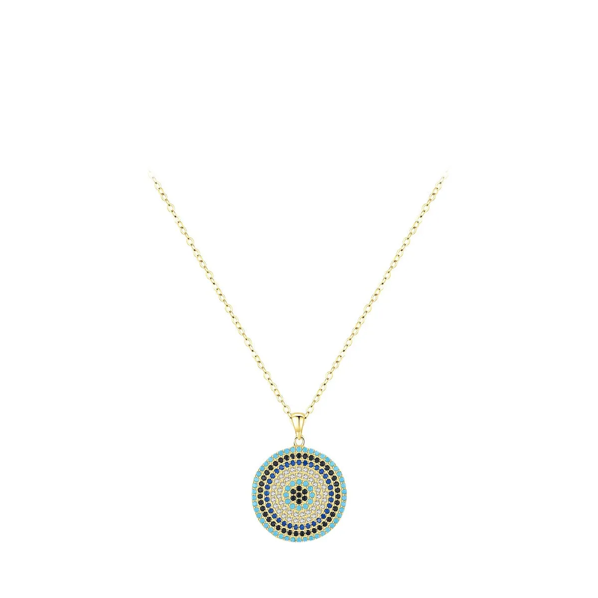 Luxurious Sterling Silver Devil's Eye Necklace with Zircon and Turquoise