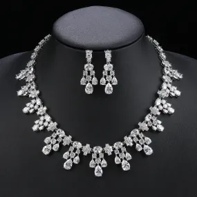 Luxury 2 Pcs White ,Red, Blue Necklace Earrings Set Cubic Zircon Women Wedding Party Jewelry Set CN11134