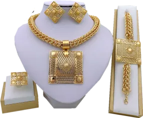 Luxury Square 18K Gold Wedding Jewelry Set