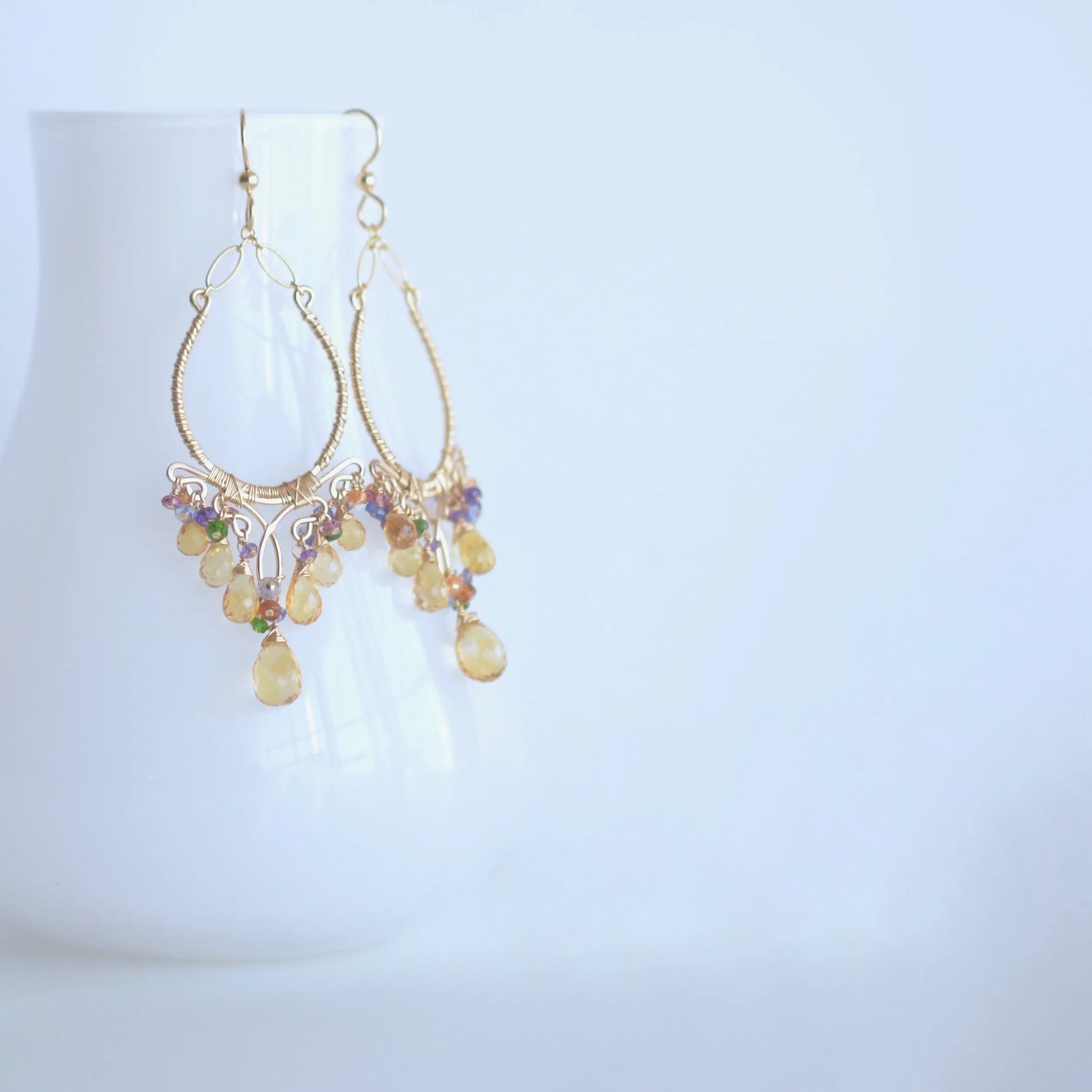 Marigold - Citrine, Tanzanite, Garnet, Amethyst, 14k Gold Filled Chandelier Earrings