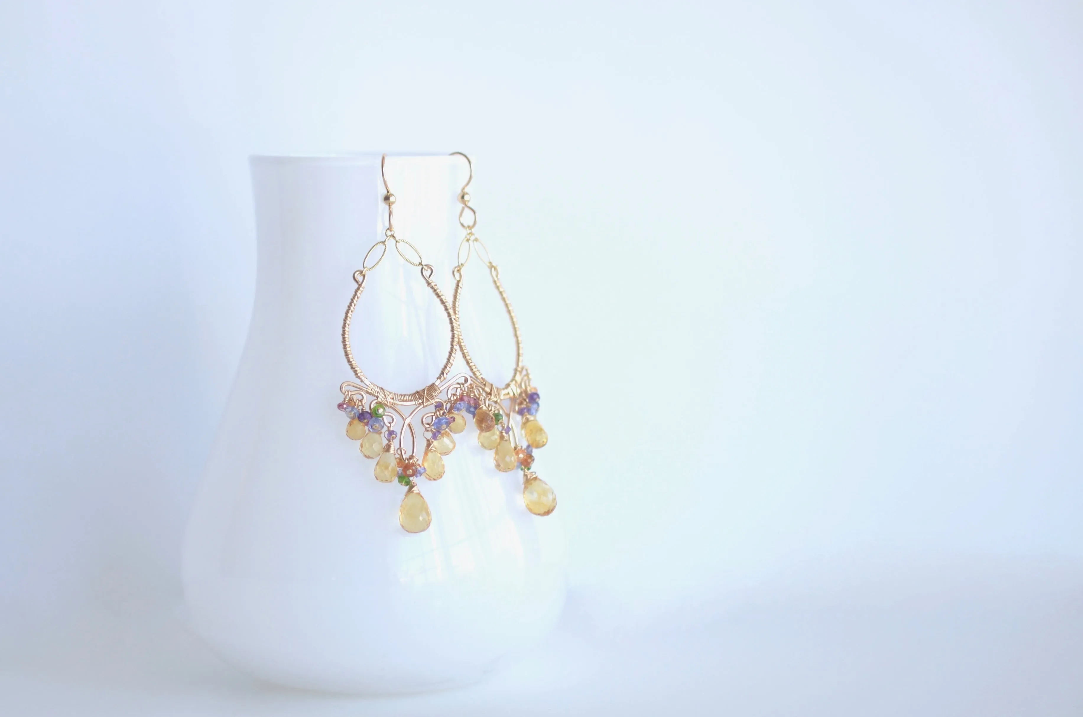 Marigold - Citrine, Tanzanite, Garnet, Amethyst, 14k Gold Filled Chandelier Earrings