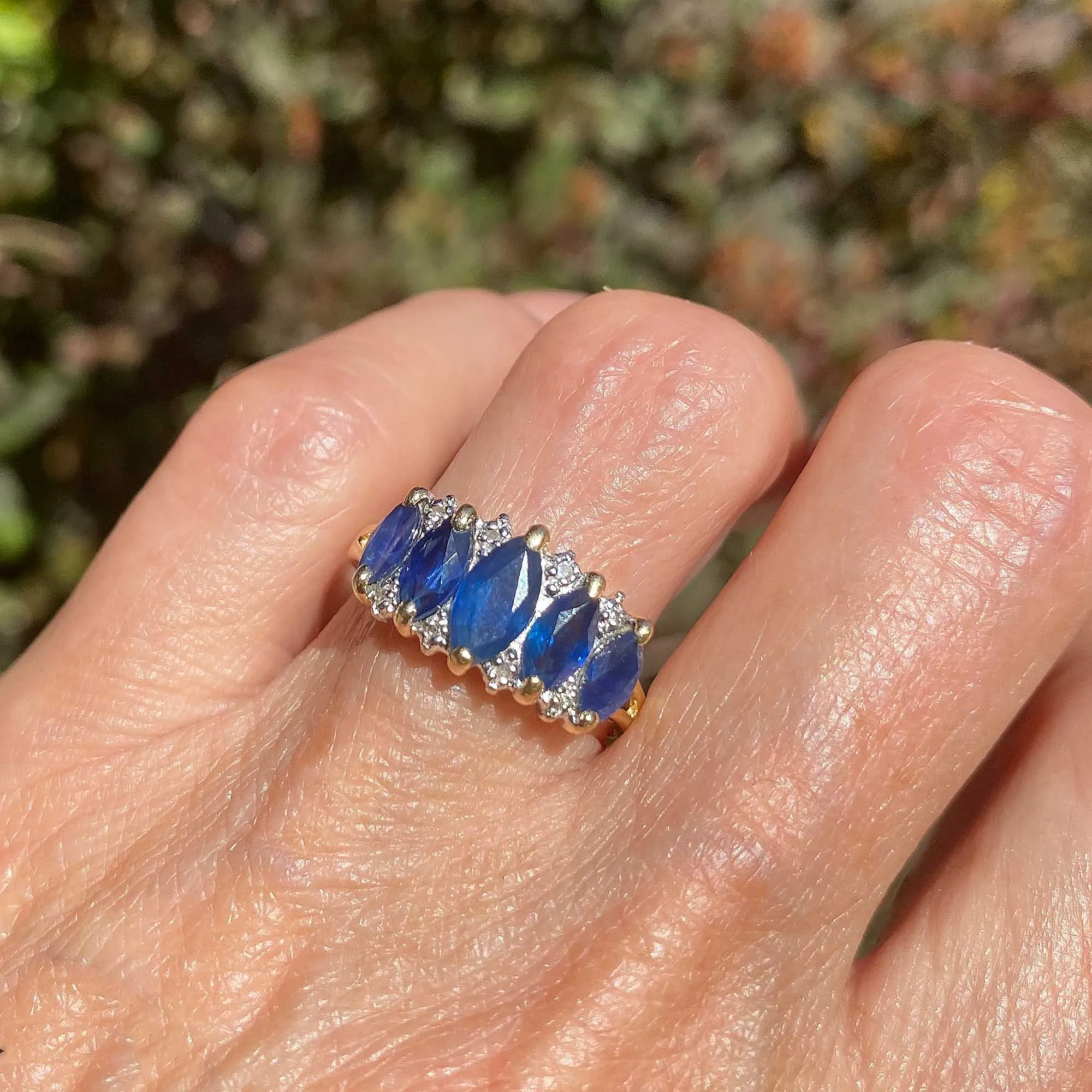 Marquise Sapphire & Diamond 14K Gold Cocktail Ring