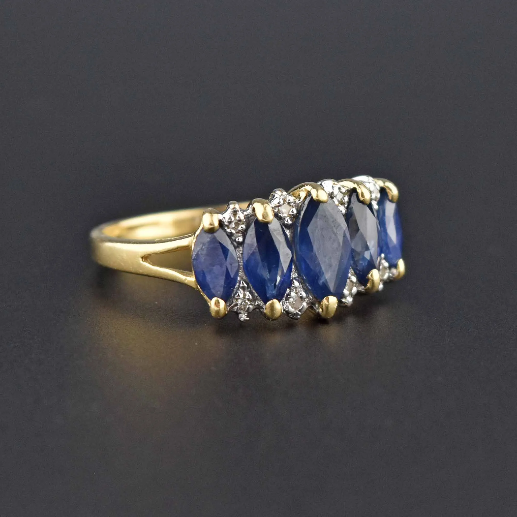 Marquise Sapphire & Diamond 14K Gold Cocktail Ring