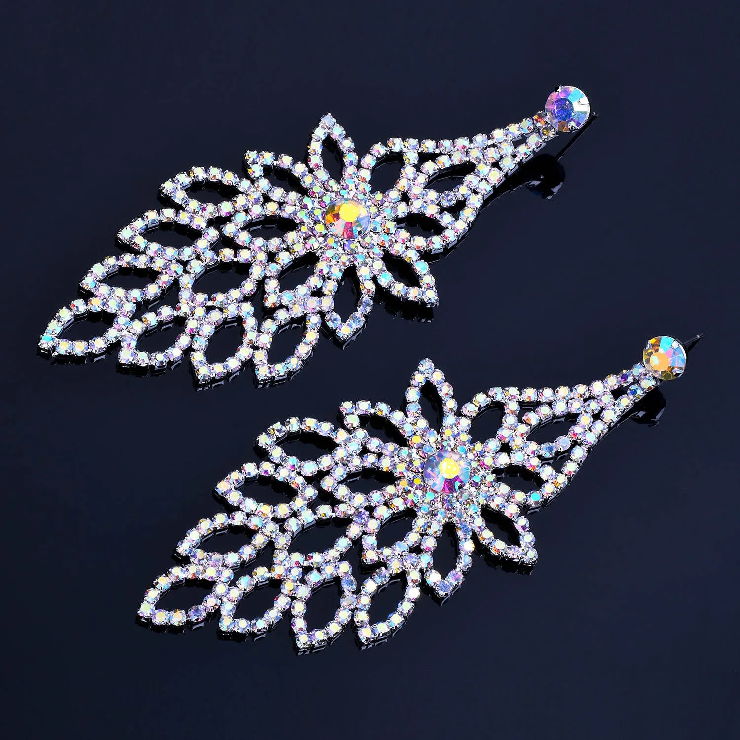 MAYA - ab silver chandelier rhinestone earrings