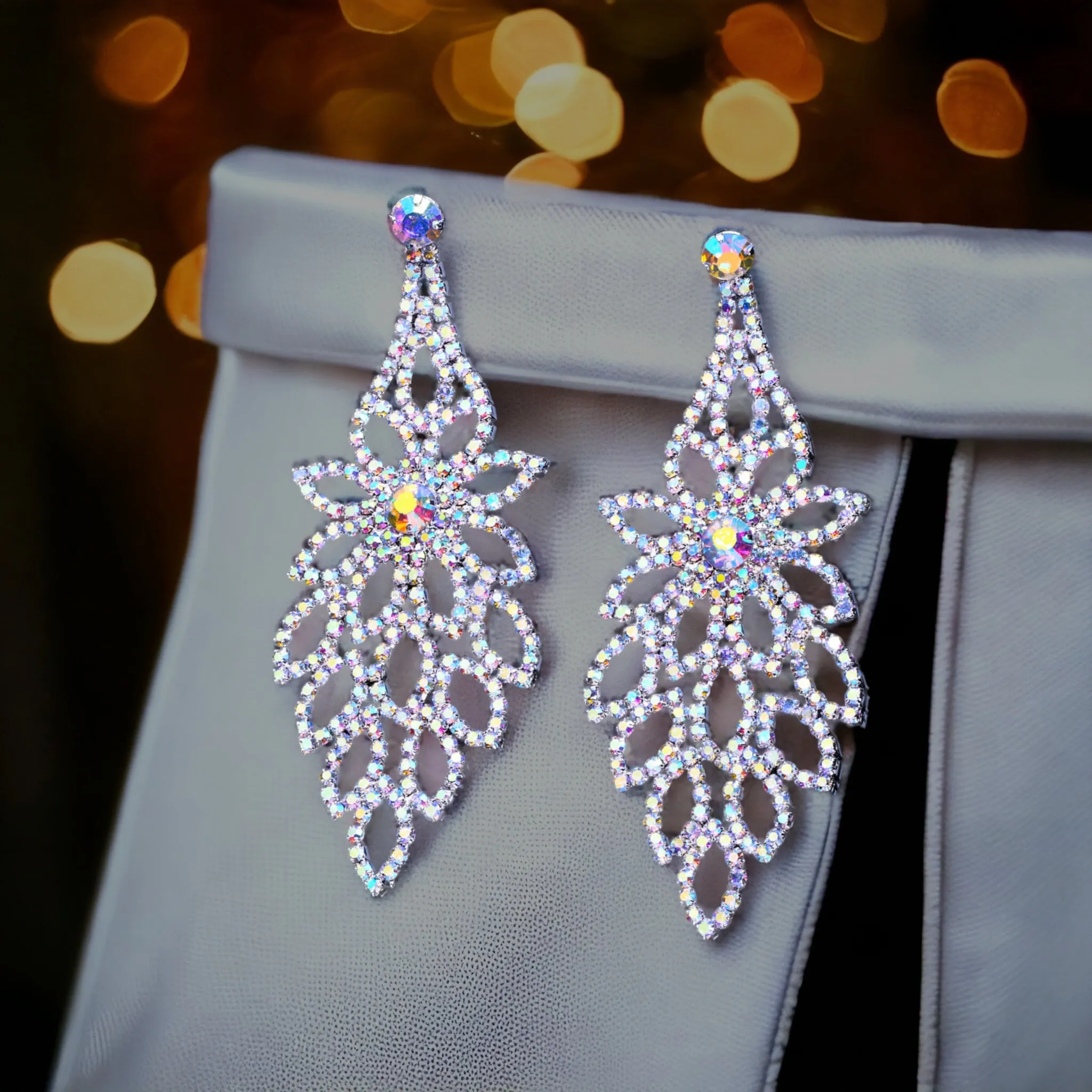 MAYA - ab silver chandelier rhinestone earrings