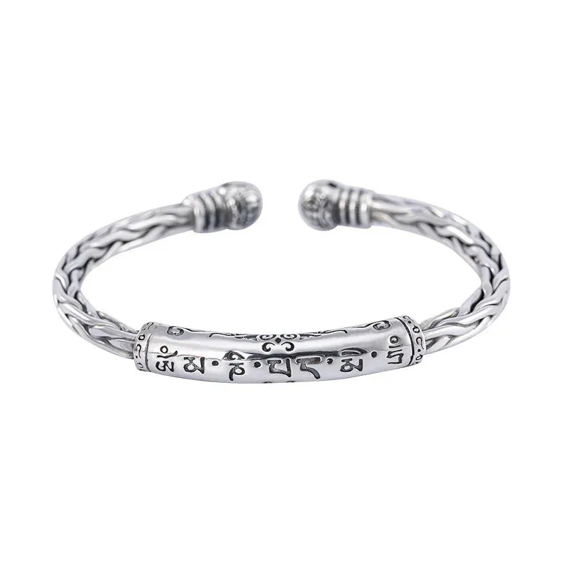 Men Fashion Vintage Casual Party Jewelry Gifts Silver Plated Trend Men Bracelet Simple Twist Braided Bangle Feather Bangle