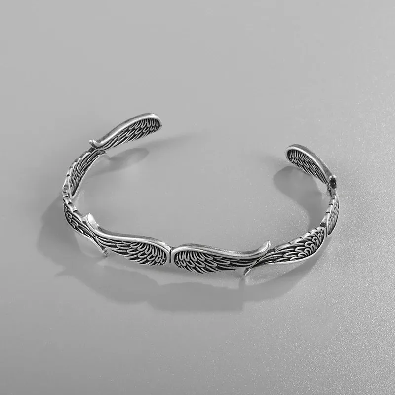 Men Fashion Vintage Casual Party Jewelry Gifts Silver Plated Trend Men Bracelet Simple Twist Braided Bangle Feather Bangle