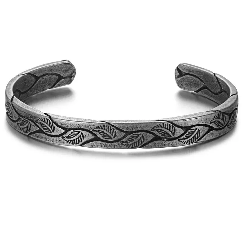 Men Fashion Vintage Casual Party Jewelry Gifts Silver Plated Trend Men Bracelet Simple Twist Braided Bangle Feather Bangle