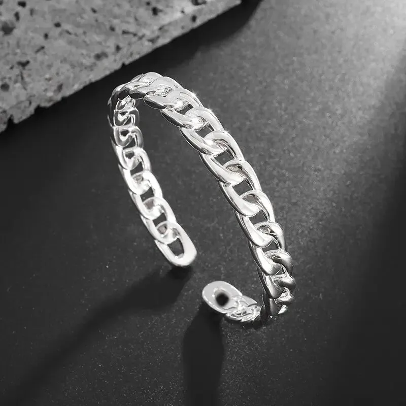 Men Fashion Vintage Casual Party Jewelry Gifts Silver Plated Trend Men Bracelet Simple Twist Braided Bangle Feather Bangle