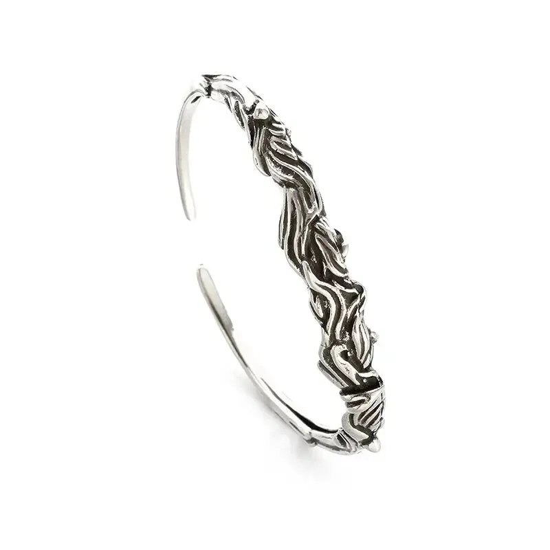 Men Fashion Vintage Casual Party Jewelry Gifts Silver Plated Trend Men Bracelet Simple Twist Braided Bangle Feather Bangle