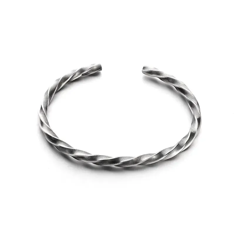 Men Fashion Vintage Casual Party Jewelry Gifts Silver Plated Trend Men Bracelet Simple Twist Braided Bangle Feather Bangle