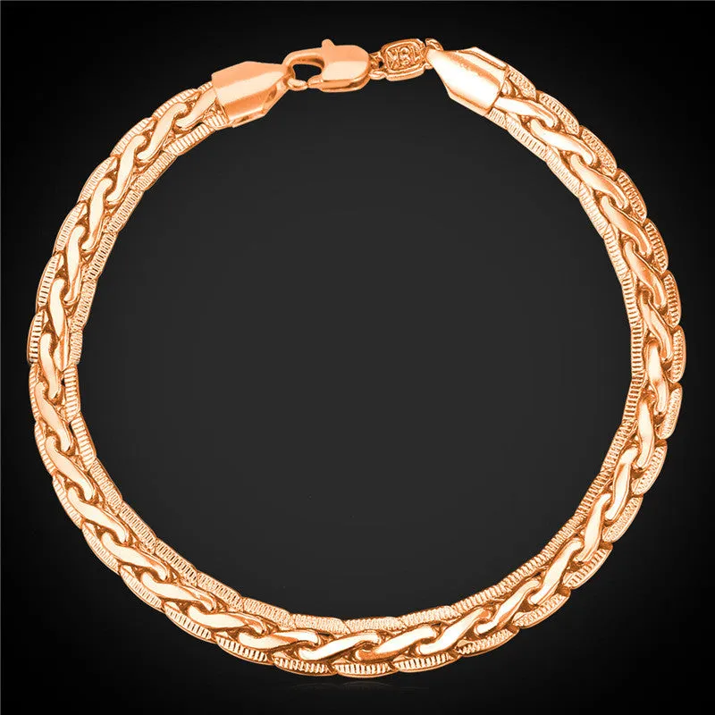 Men Jewelry Vintage Bracelet 18K Stamp 18K Gold Plated Fashion Jewelry 6MM 21CM Men Accessories Gold Bracelet