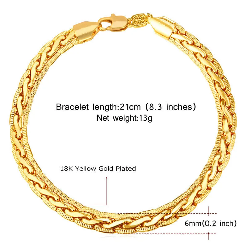 Men Jewelry Vintage Bracelet 18K Stamp 18K Gold Plated Fashion Jewelry 6MM 21CM Men Accessories Gold Bracelet