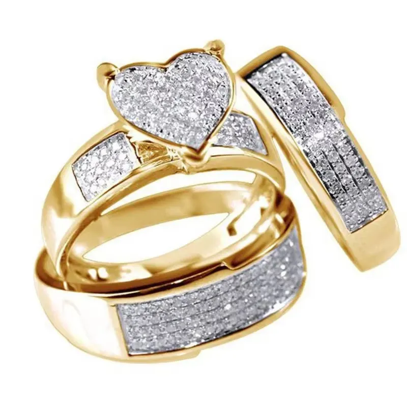 Mifeiya Luxury Wedding Engagement Lover'S Ring Set Bling Iced Out Geometric AAA Cubic Zircon Crystal Ring for Couple Women Men