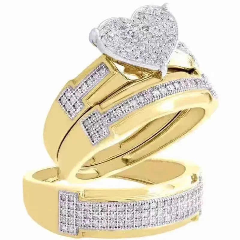 Mifeiya Luxury Wedding Engagement Lover'S Ring Set Bling Iced Out Geometric AAA Cubic Zircon Crystal Ring for Couple Women Men