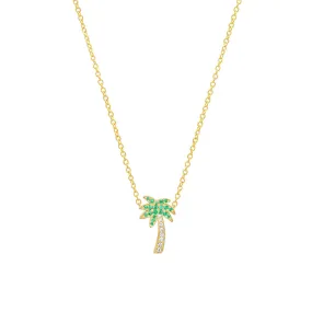 Mini Emerald and Diamond Palm Tree Necklace