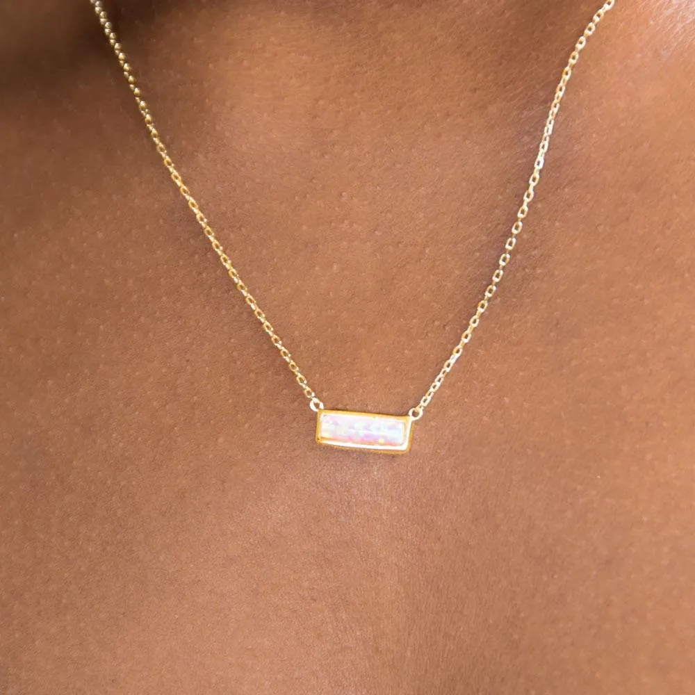 Mini Pink Opal Bar Necklace