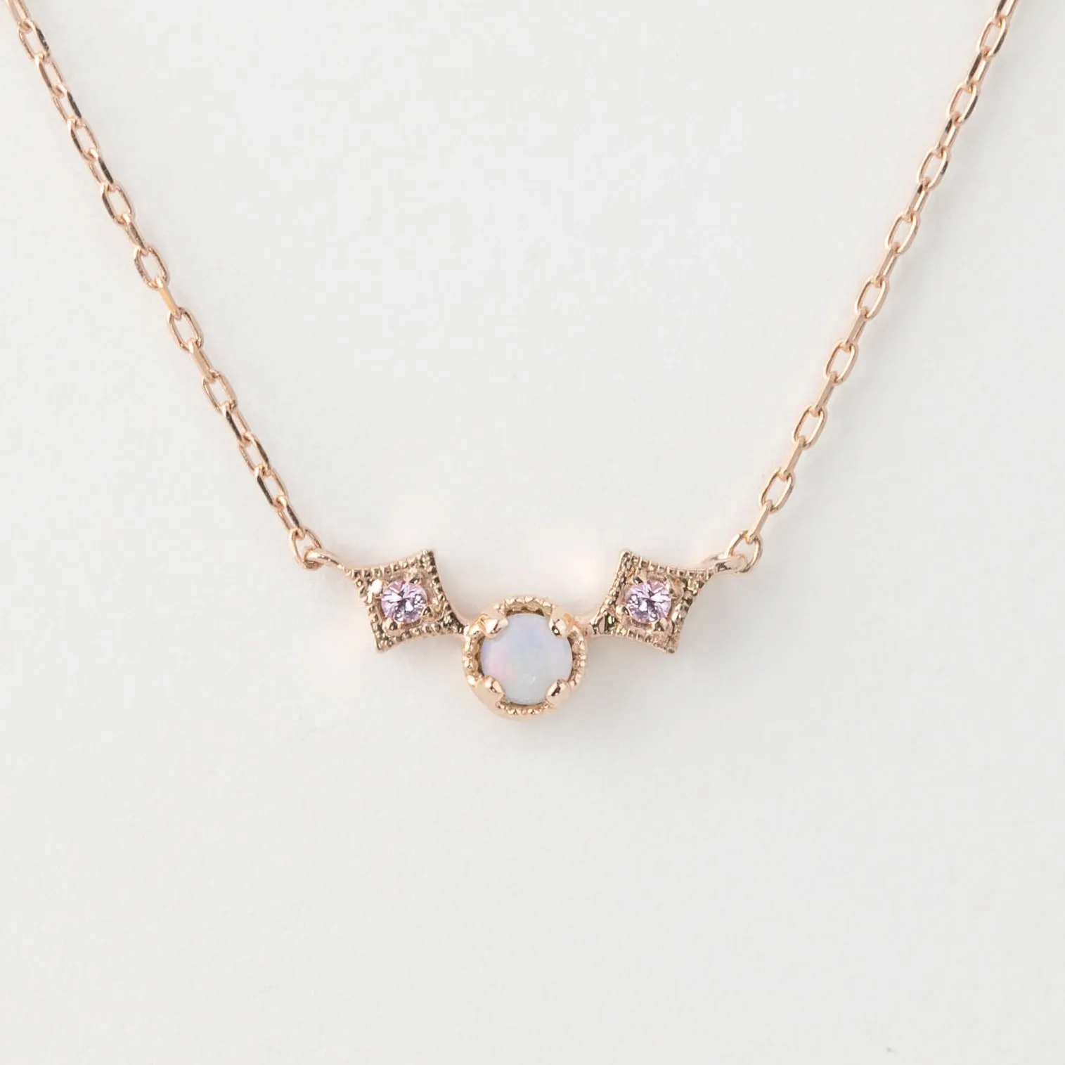 Moon & Star October Birthstone Necklace (Opal & Pink Tourmaline)