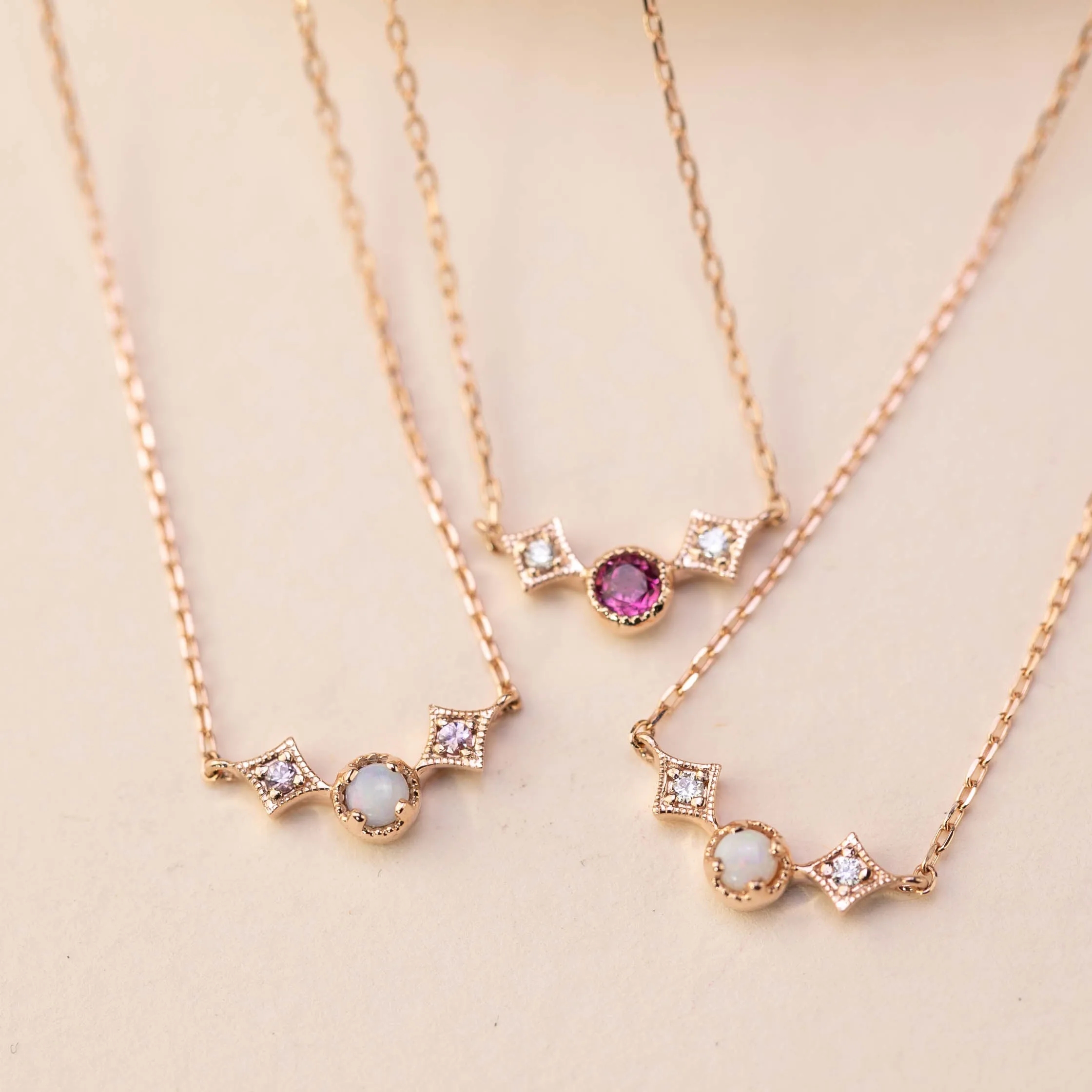 Moon & Star October Birthstone Necklace (Opal & Pink Tourmaline)