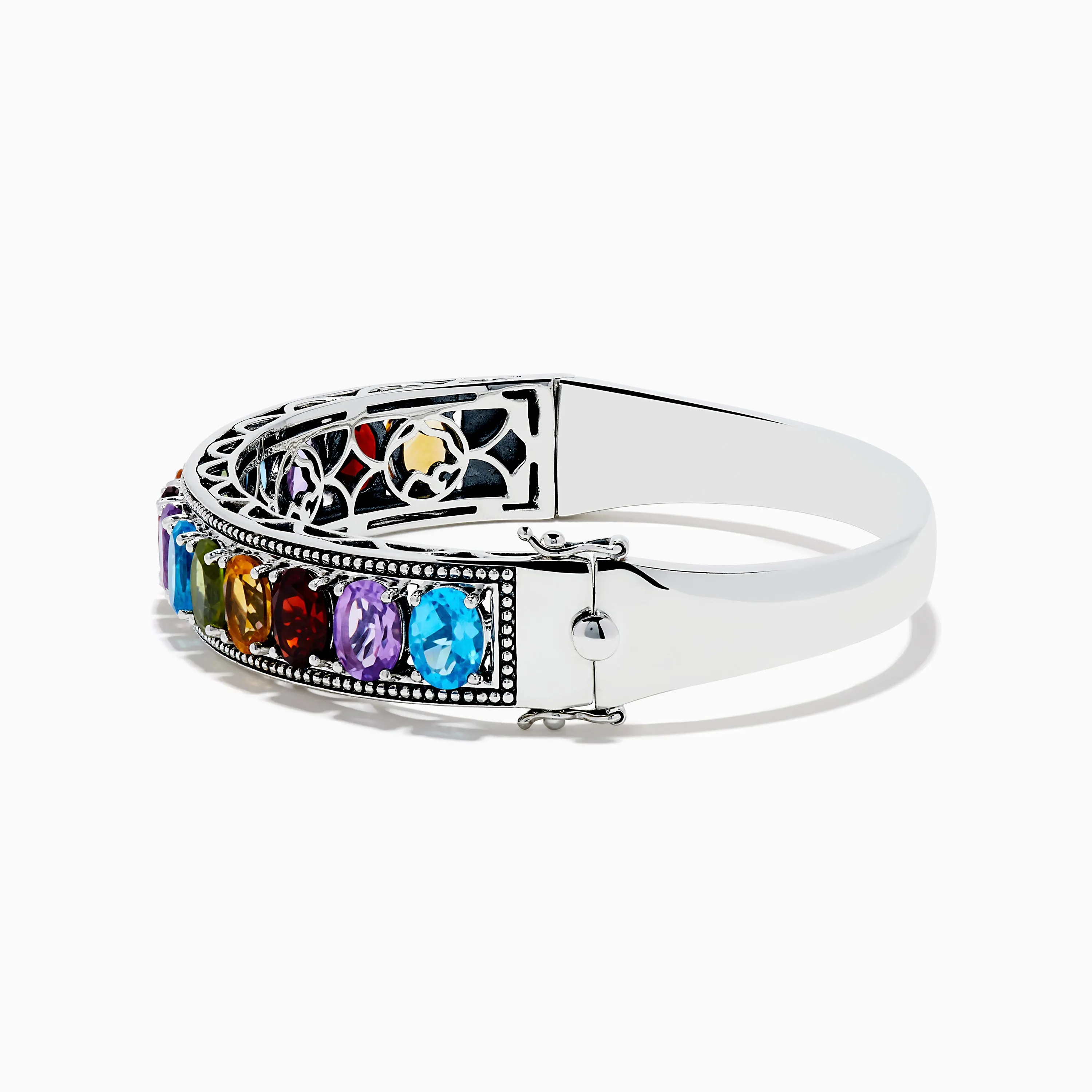 Mosaic 925 Sterling Silver Multi Color Gemstone Bangle