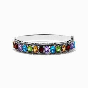 Mosaic 925 Sterling Silver Multi Color Gemstone Bangle