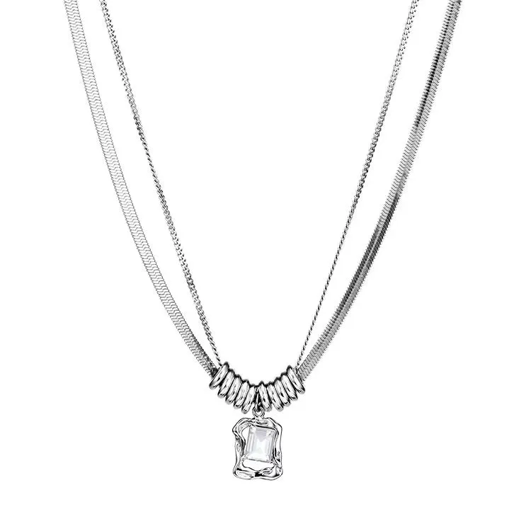 N26 Double Layer Square-cut Zircon Necklace