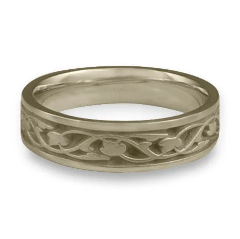 Narrow Tulips and Vines Wedding Ring in 18K White Gold