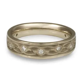 Narrow Water Lilies Wedding Ring With Diamonds in 14K White Gold