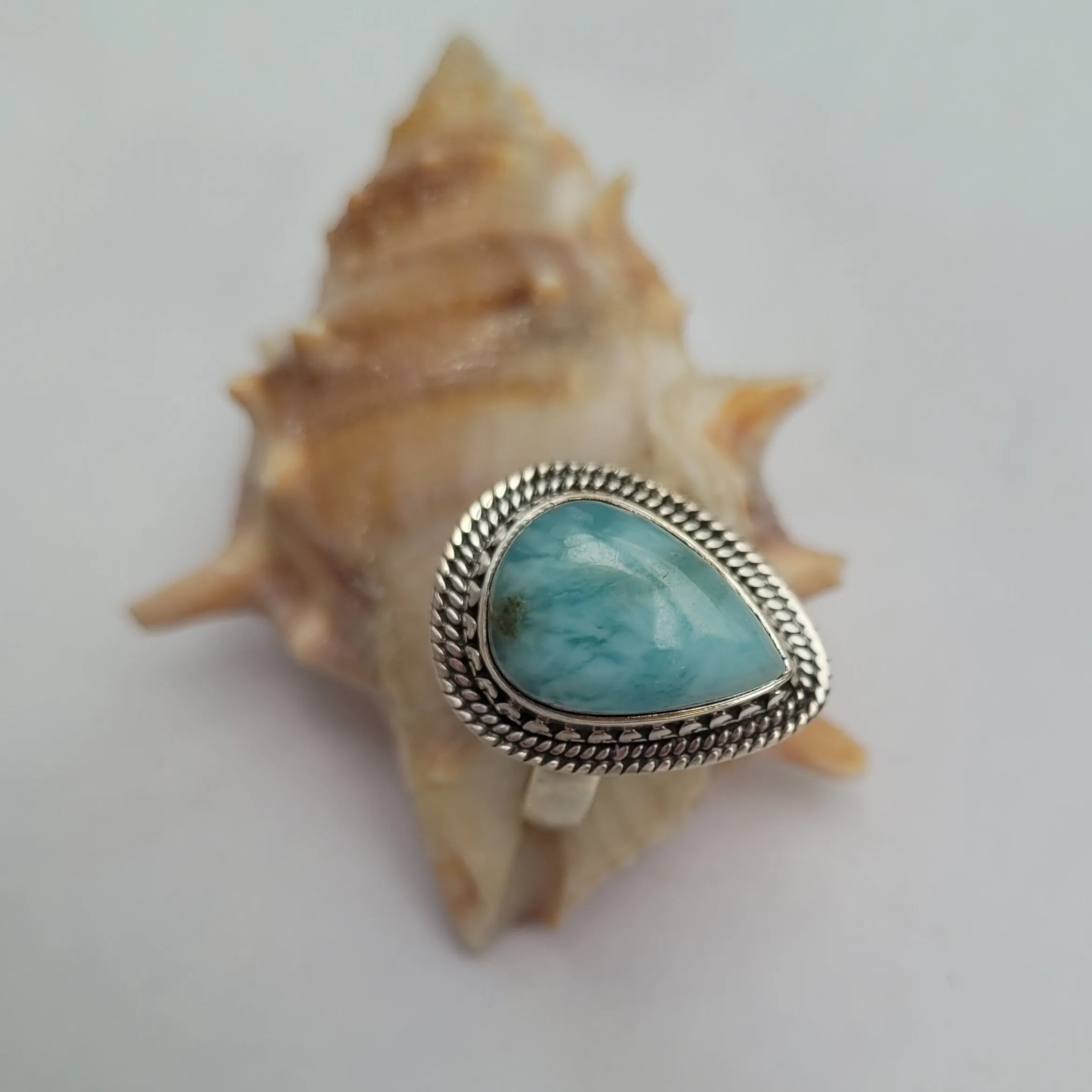 Natural Dominican Larimar Ring, Blue Stone Ring, 925 Sterling Silver Ring, Designer Handmade Statement Ring, Larimar Stone, Tear Drop size 8