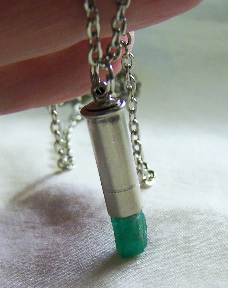 Natural Green Emerald Raw Gemstone Bullet Pendant