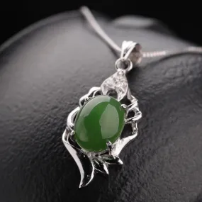 Natural Jade Pendant Nephrite Silver Zircon Pendant ZPT227