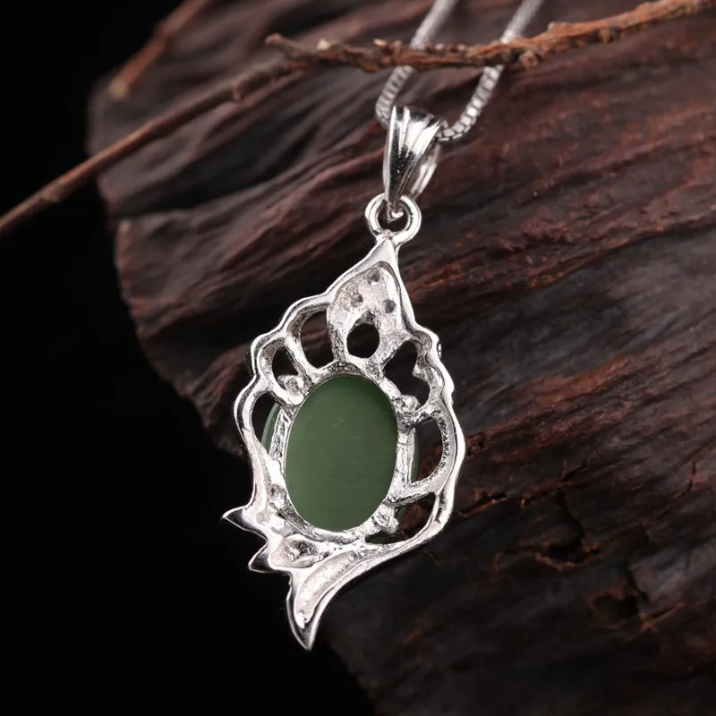 Natural Jade Pendant Nephrite Silver Zircon Pendant ZPT227