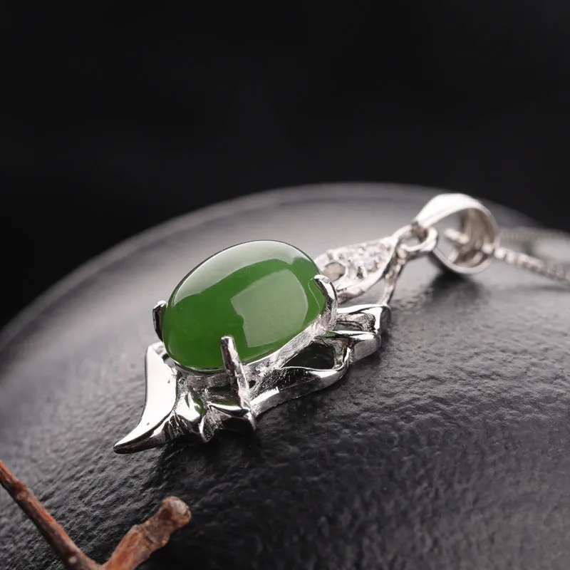 Natural Jade Pendant Nephrite Silver Zircon Pendant ZPT227