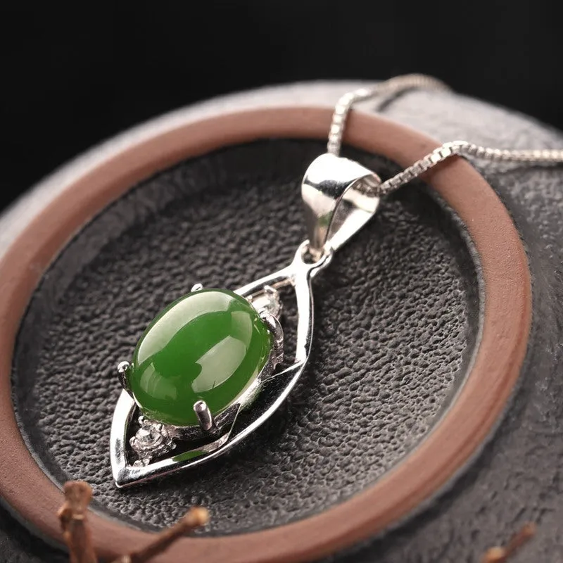 Natural Jade Pendant Nephrite Silver Zircon Pendant ZPT239