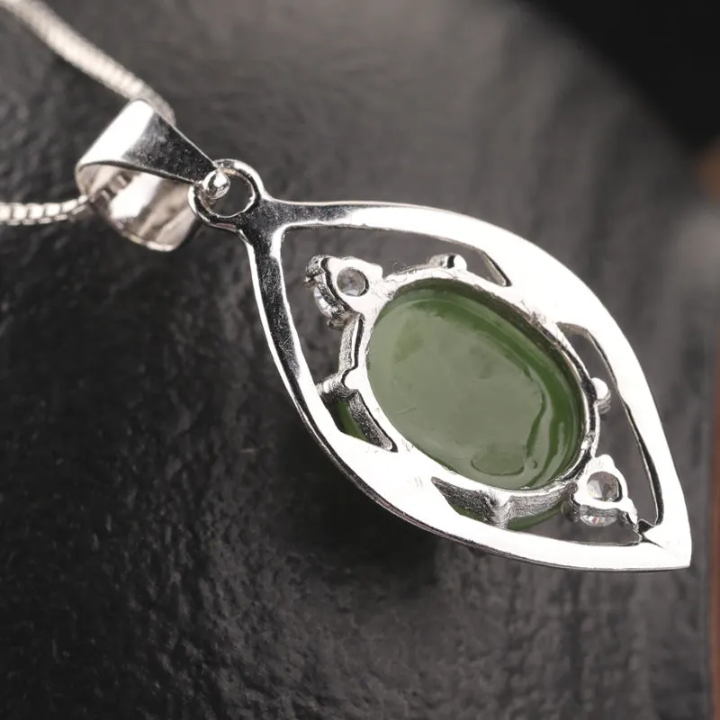 Natural Jade Pendant Nephrite Silver Zircon Pendant ZPT239