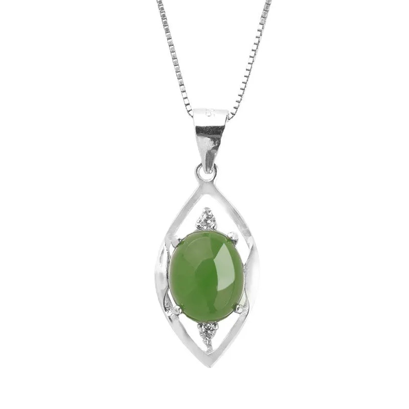 Natural Jade Pendant Nephrite Silver Zircon Pendant ZPT239