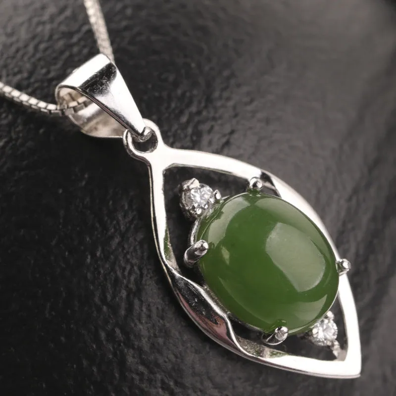 Natural Jade Pendant Nephrite Silver Zircon Pendant ZPT239